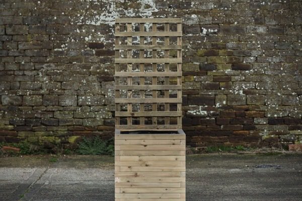 Square Block Style Planter With Trellis and Wheels - Image 2