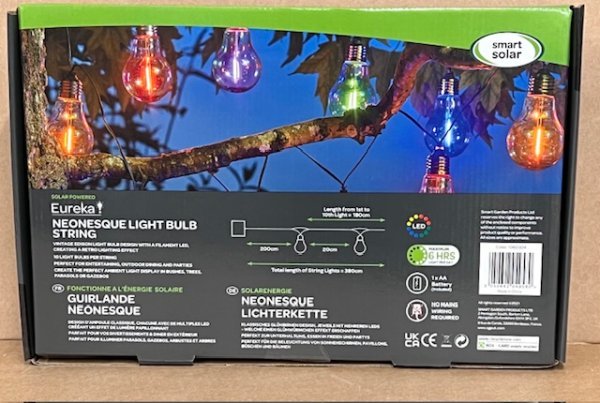 Smart Solar Eureka! NeonEsque Lightbulb String, Multi-Colour, 1060304 - Image 2