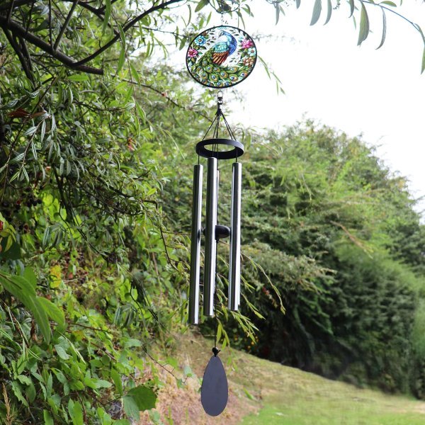 Peacock Stained Glass Suncatcher Wind Chime - Image 2