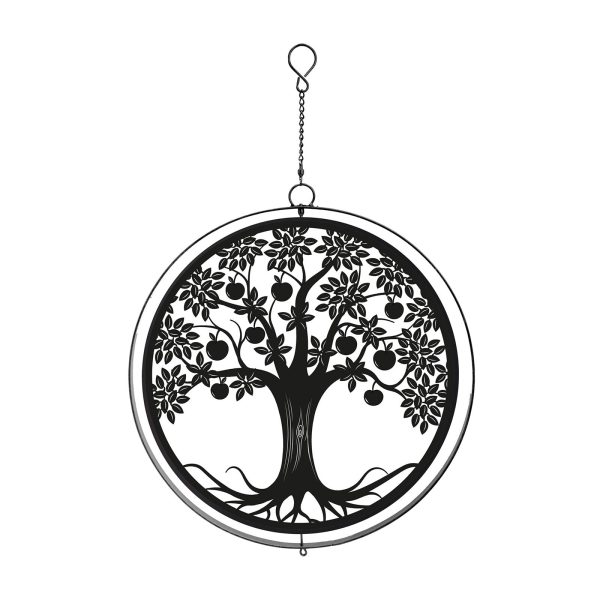 Hanging Silhouette Orbit Spinner Black Metal Apple Tree