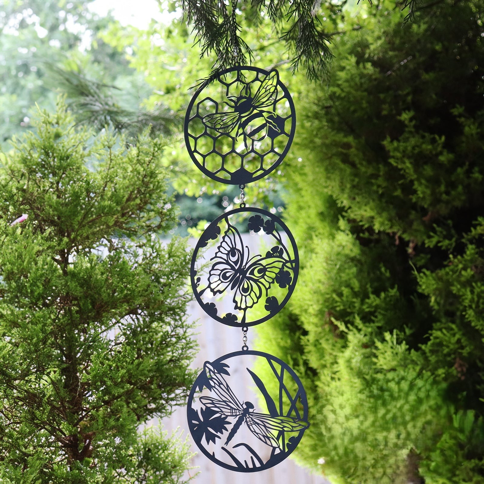 Silhouette Hanging Trio Spinner Black Bee, Butterfly & Dragonfly - Image 2